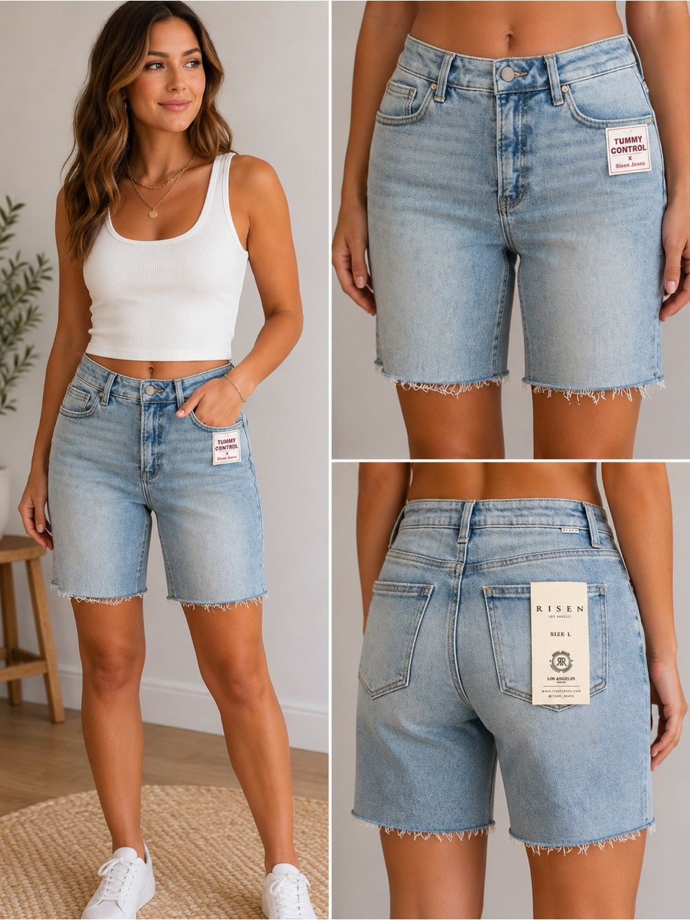 Women’s Risen Light Blue Denim Bermuda Shorts with Tummy Control new with tags